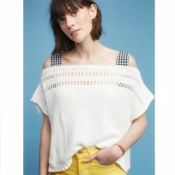 🌸‎ Anthropologie | Bow Tie Open Knit Top M - Picture 1 of 10
